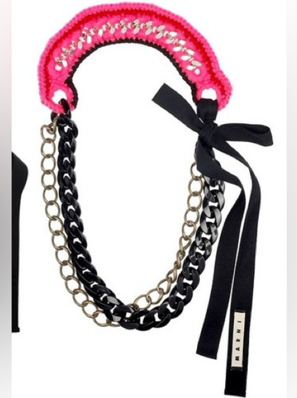 MARNI crochet bib chain link statement necklace